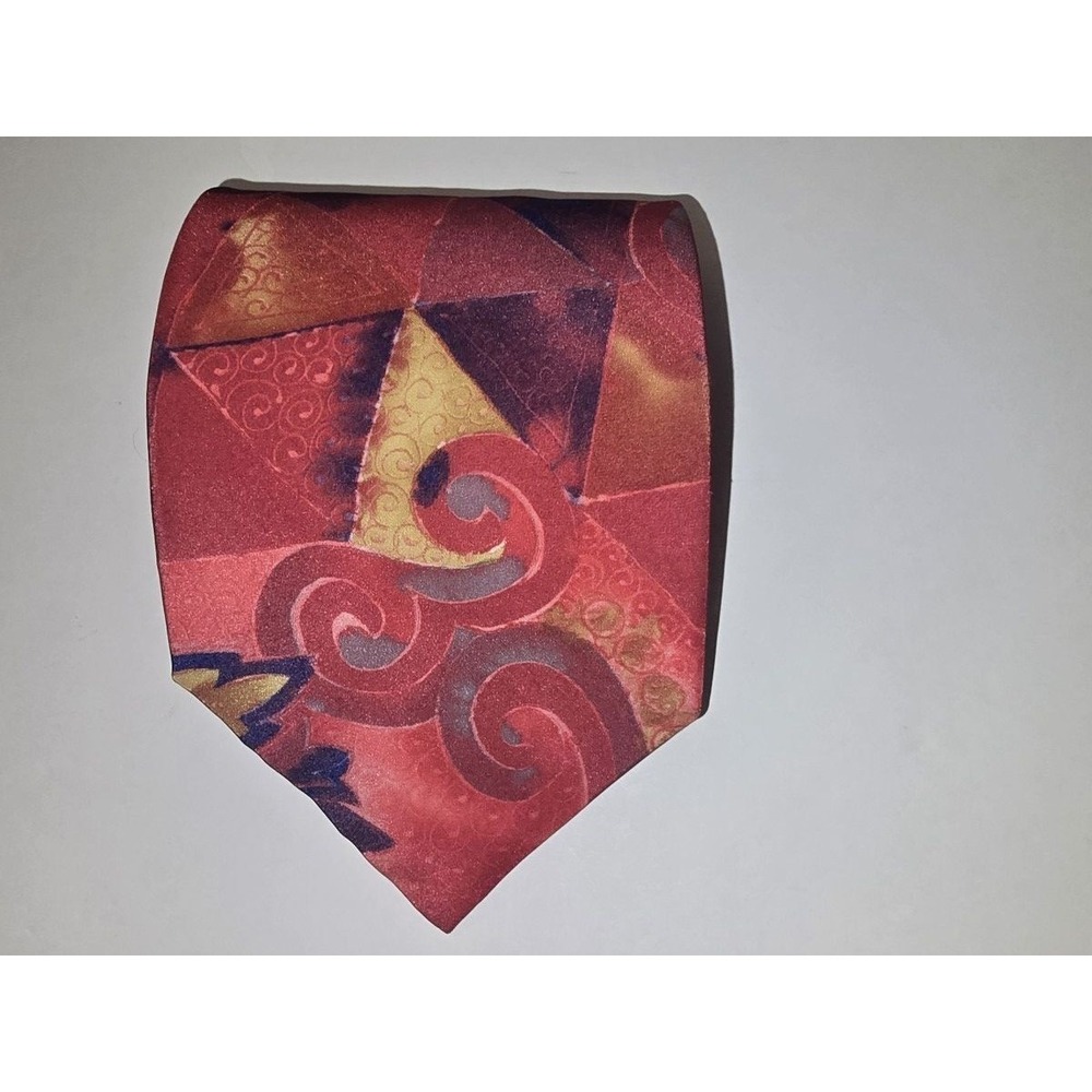 Oleg Cassini Mens Microfiber‎ Tie Abstract Geometric Red Blue Gold Wide 4in